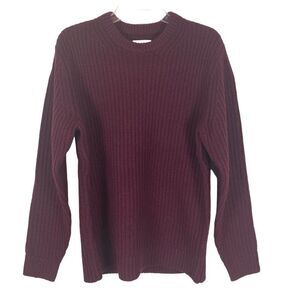 Taylor Stitch The Wharf Sweater Burgundy Merino Wool Ribbed Knit Crewneck